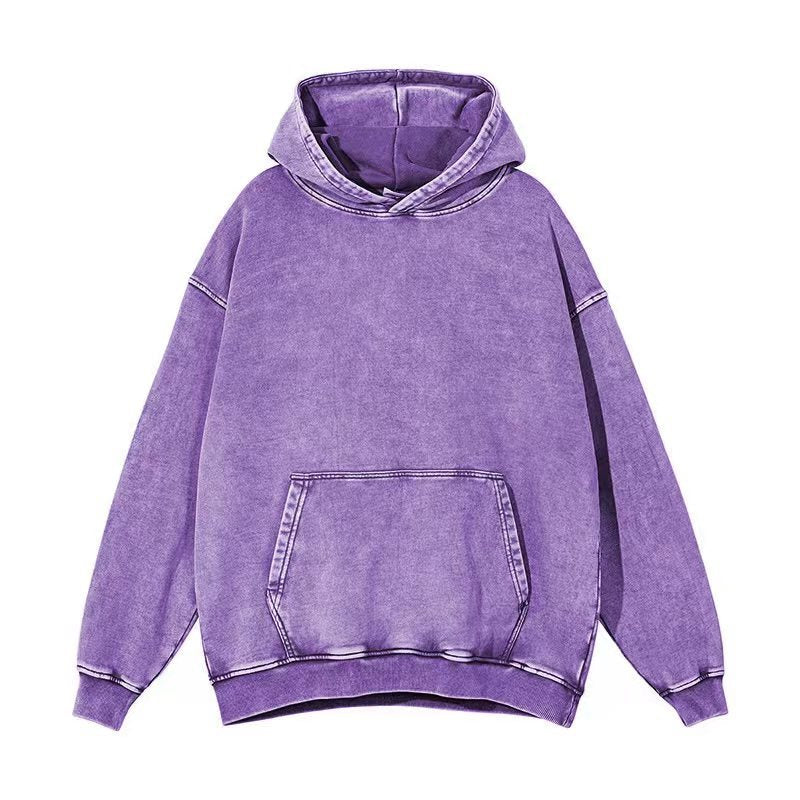 Wholesale Heavy Washed Distressed Plus Velvet Hooded Casual Retro Snowflake Clothes